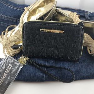 Steven Madden Black Brandao Wallet with Strap.